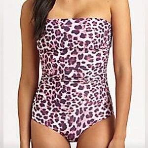 CIA.Maritima One Piece Swimsuit Ruched Bandeau Pink Leopard Print Size S